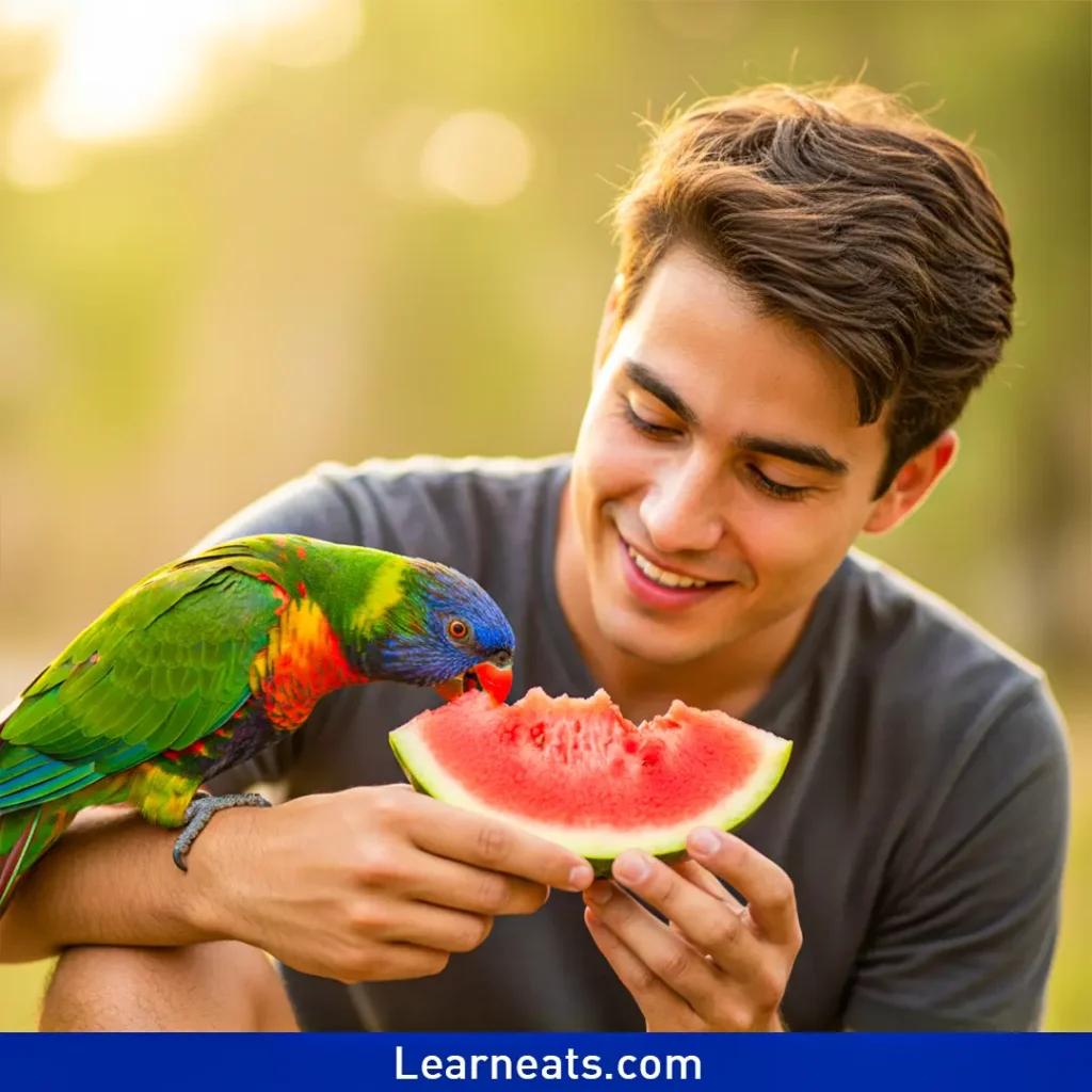 Parrots Eat Watermelon